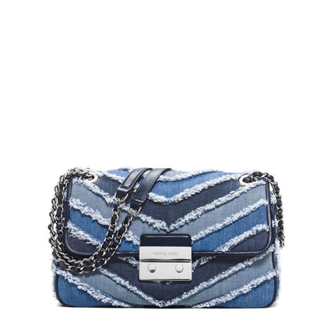 michael kors sloan large chevron chain shoulder bag denim youtube|MICHAEL Michael Kors Sloan Large Chain Shoulder Bag .